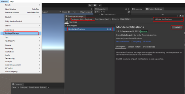 Unity へのモバイル通知とアプリケーションの導入